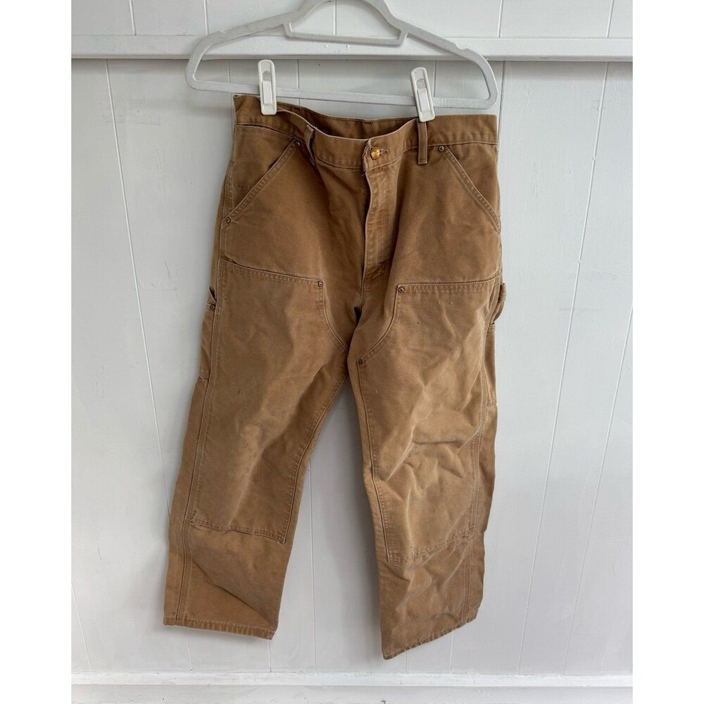 Vtg 90s Carhartt Men's Double Knee Duck Tan Brown Work Pants Sz 36x32 B01 BRN